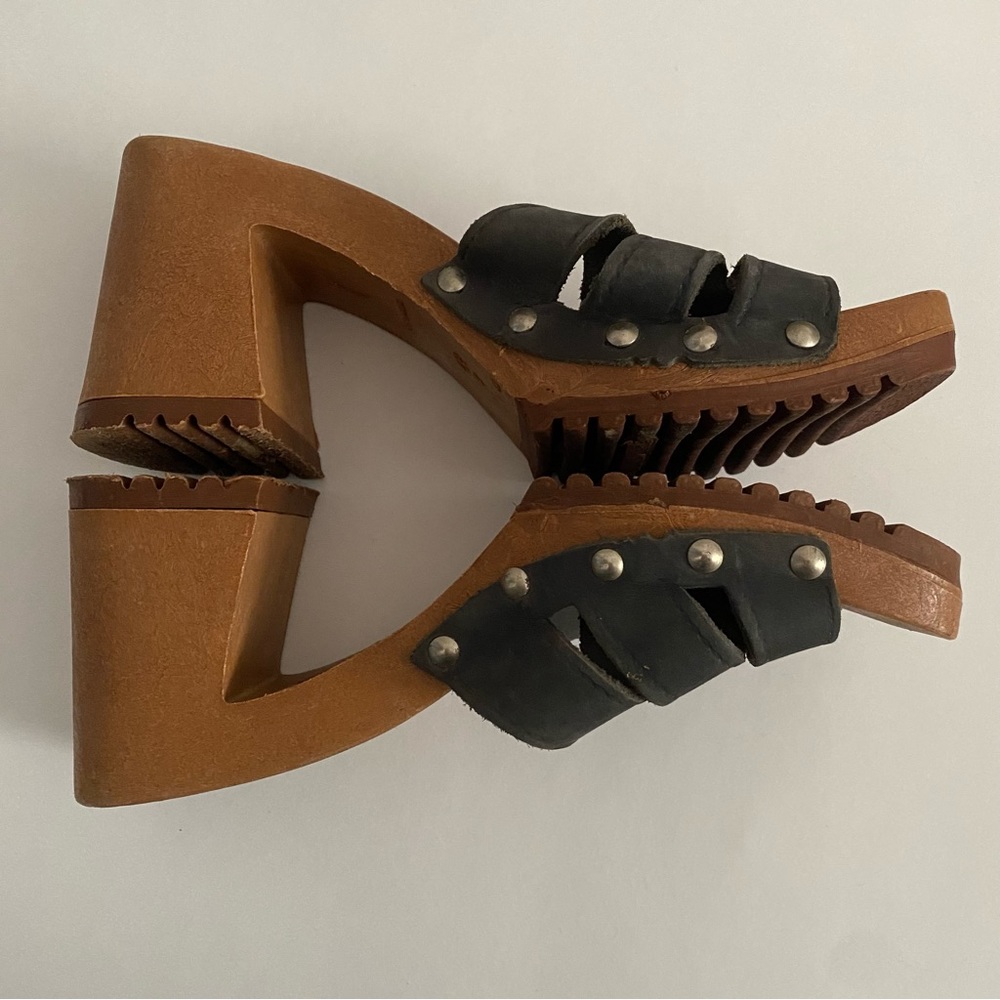 Vintage Leather Collection chunky mule grommet slide sandal heel 37 6